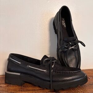 Sperry Black Leather Lace-Up Loafers
